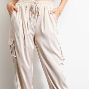Cream Satin Joggers